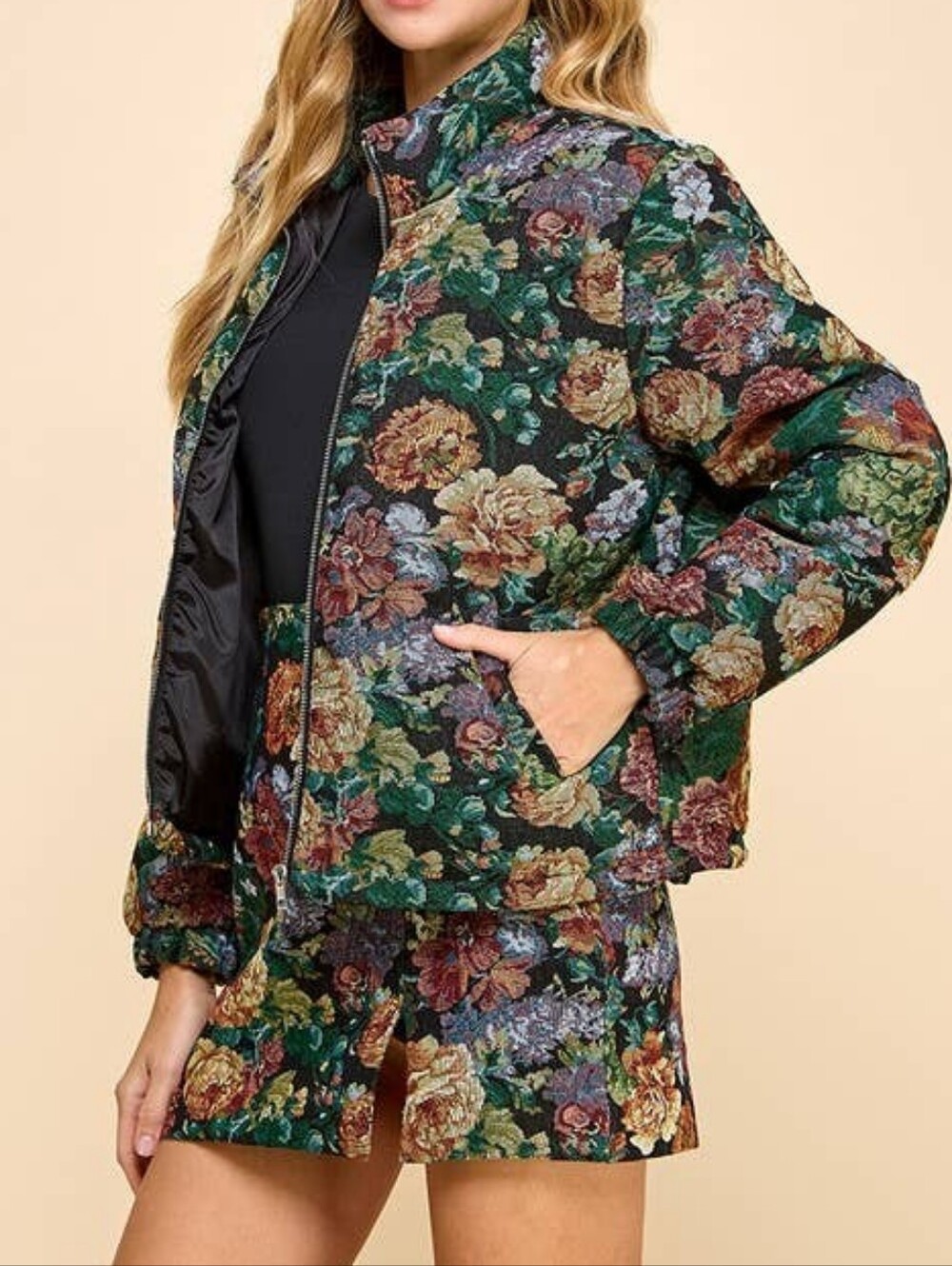 TCEC Floral Quilted Puffer Jacket - Green Multi